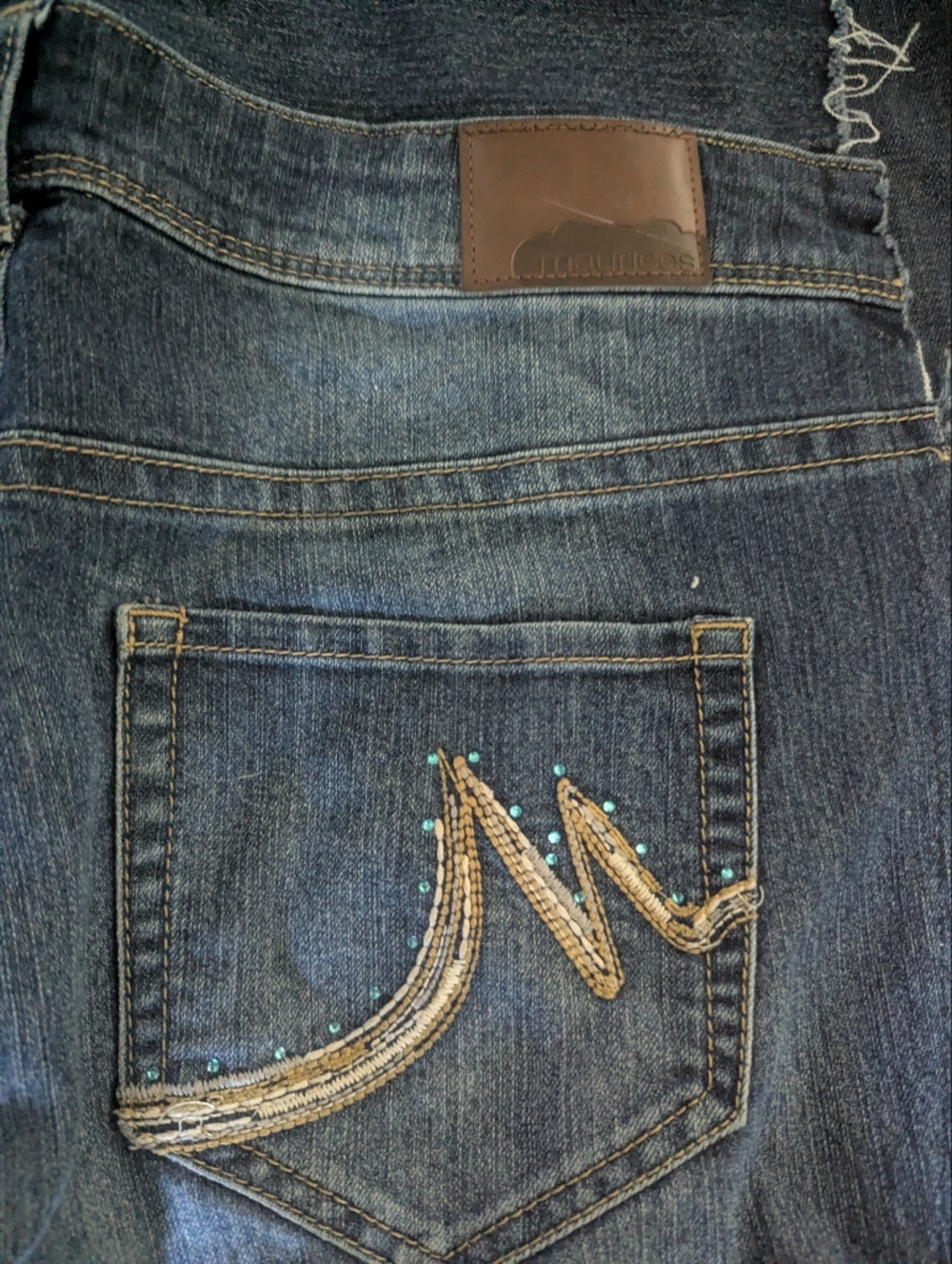 Denim Patchwork Maxi Skirt with Embellished Pockets, Sz 12 - Picture 3 of 6